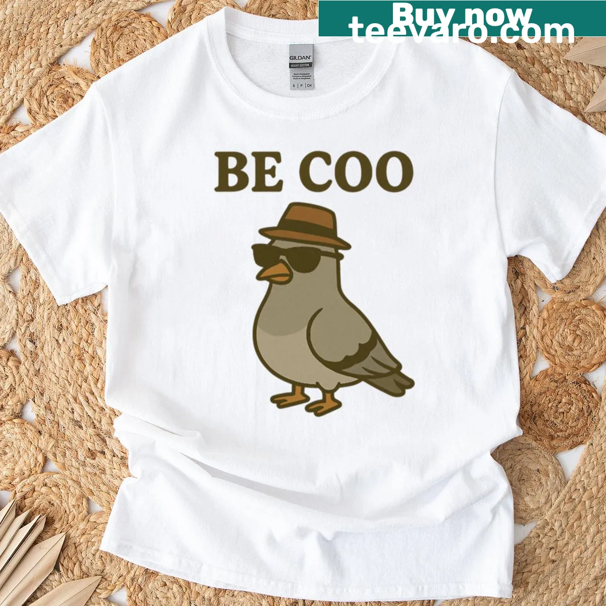 Cute t-shirt featuring a playful illustration of a pigeon — on a men's t-shirt