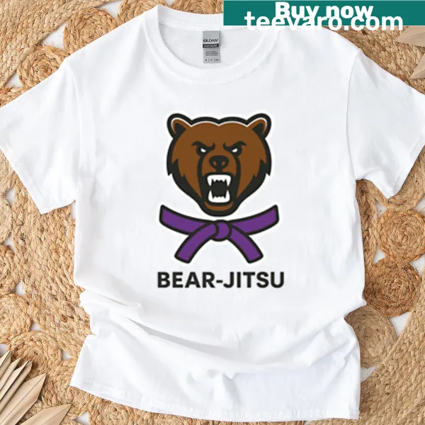 Minimalist t-shirt featuring a bear with a purple belt