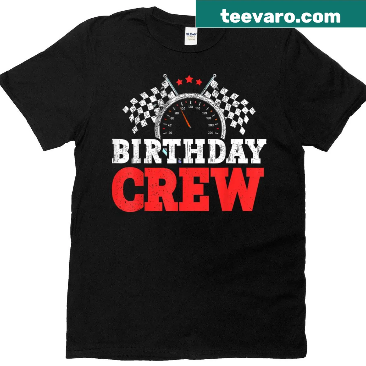 Race car pit crew graphic birthday t-shirt for boys. — on a men's t-shirt
