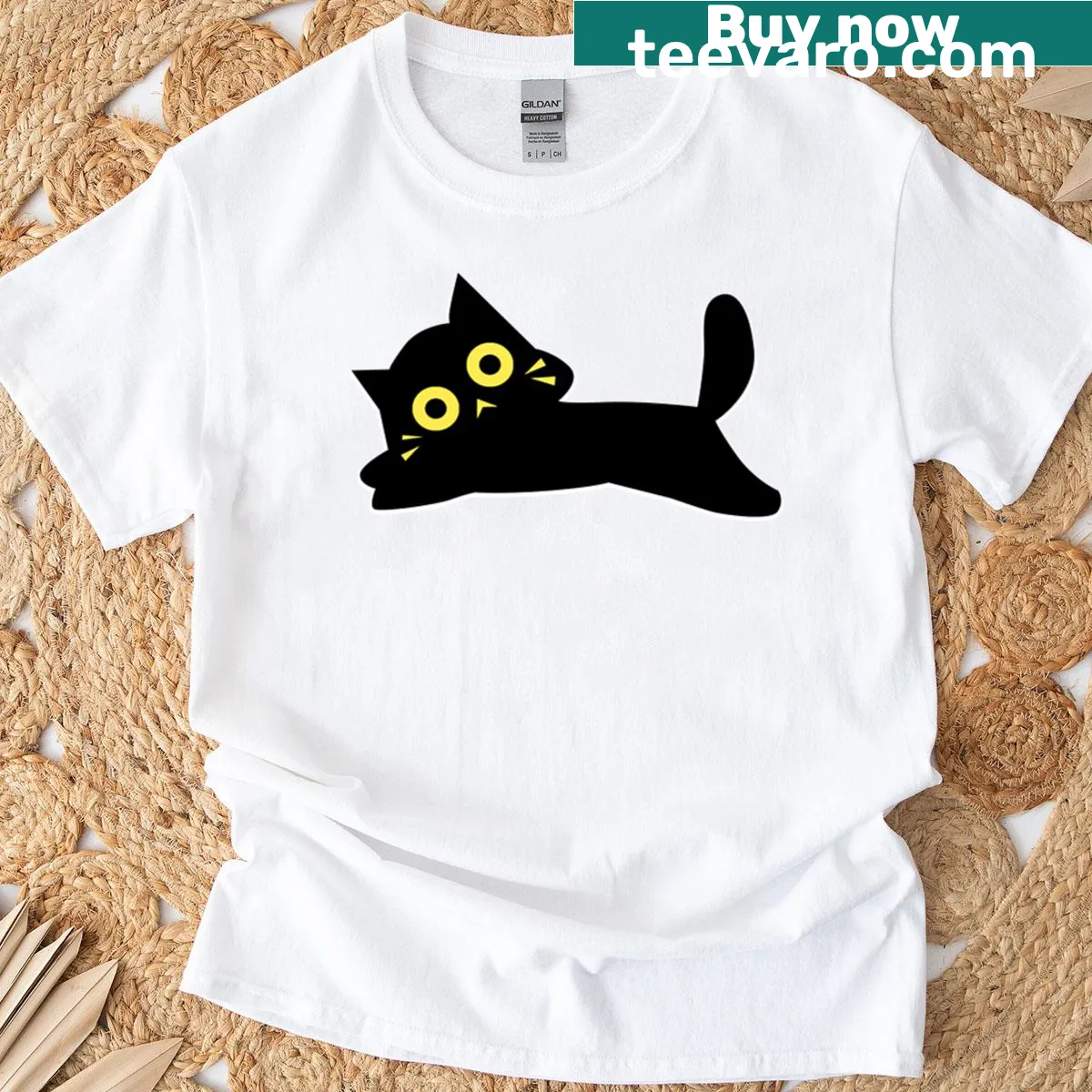 Illustration of a black cat on a t-shirt — on a men's t-shirt