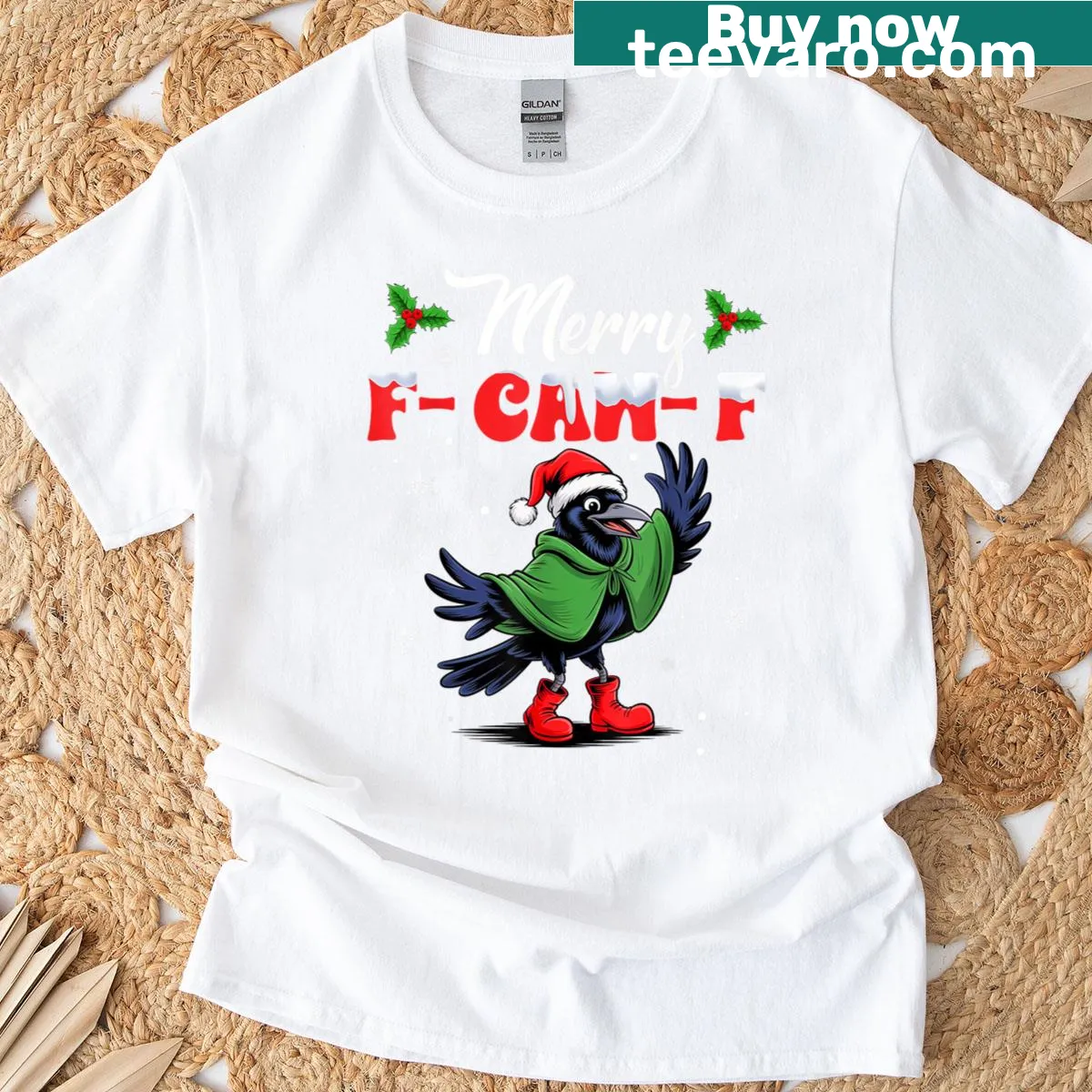 Funny black crow humor Christmas T-shirt — on a men's t-shirt