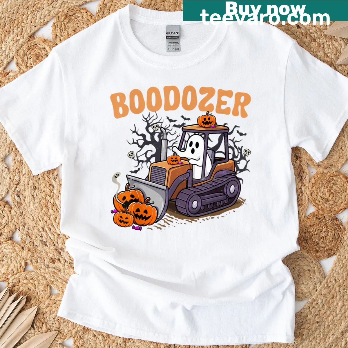 Cartoon bulldozer truck graphic for Halloween on a kids t-shirt — on a men's t-shirt