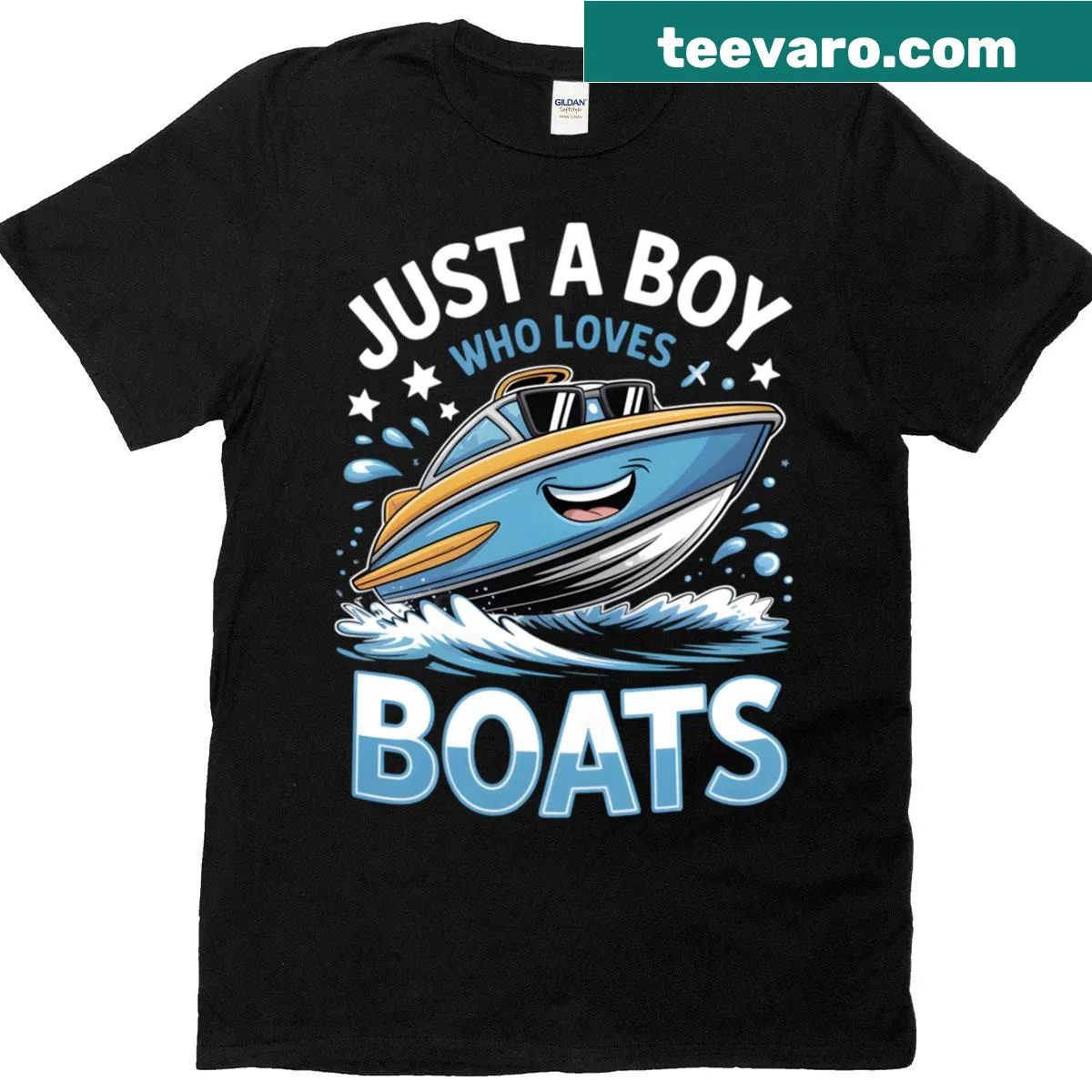 Illustration of a boat on water for a children's t-shirt. — on a men's t-shirt