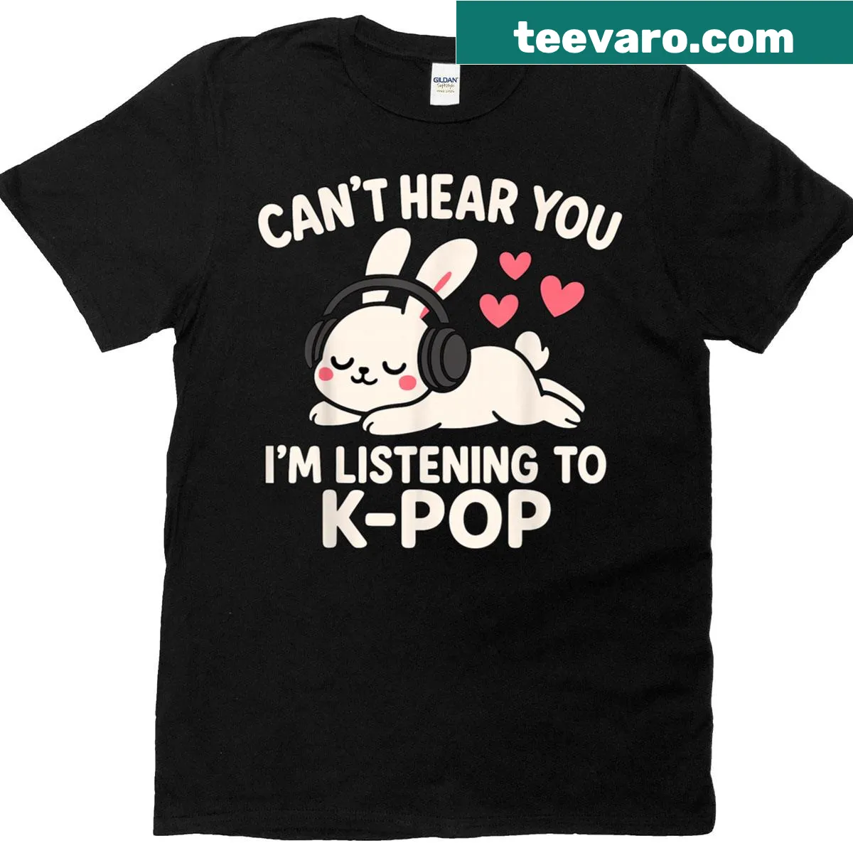 Fun tee with 'Can't Hear You, I'm Listening To K-pop' graphic — on a men's t-shirt
