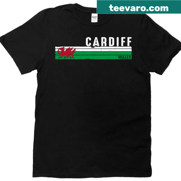 Illustration of Cardiff's cultural landmarks on a city-themed t-shirt