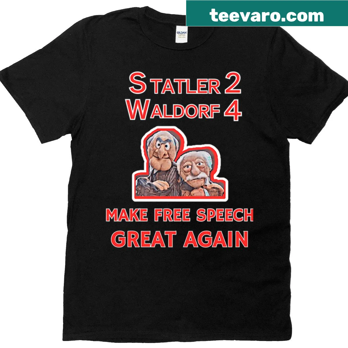 Vintage-style t-shirt featuring cartoon puppets and comedy theater theme — on a men's t-shirt