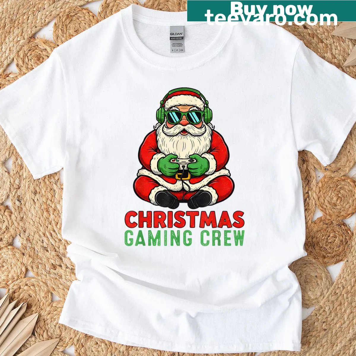 Funny Christmas Gaming Crew T-shirt for gamers with holiday-themed design — on a men's t-shirt