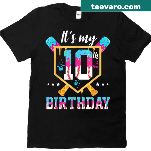 Illustration of a baseball ice cream cone for a 10th birthday