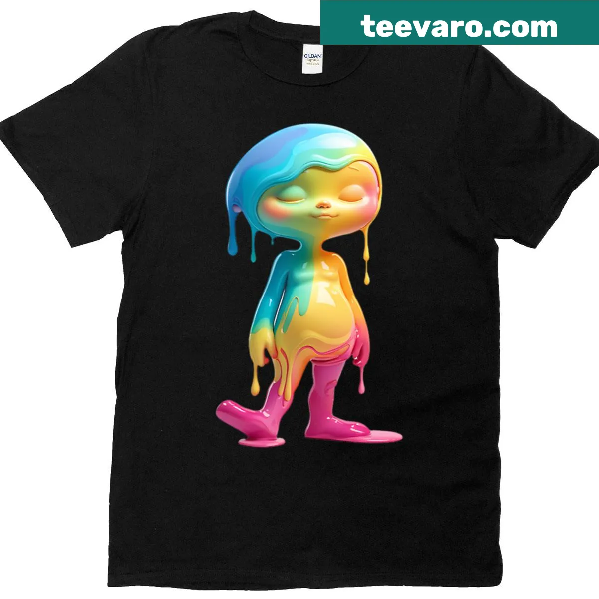 Playful cartoon tee featuring a colorful dripping kid character — on a men's t-shirt