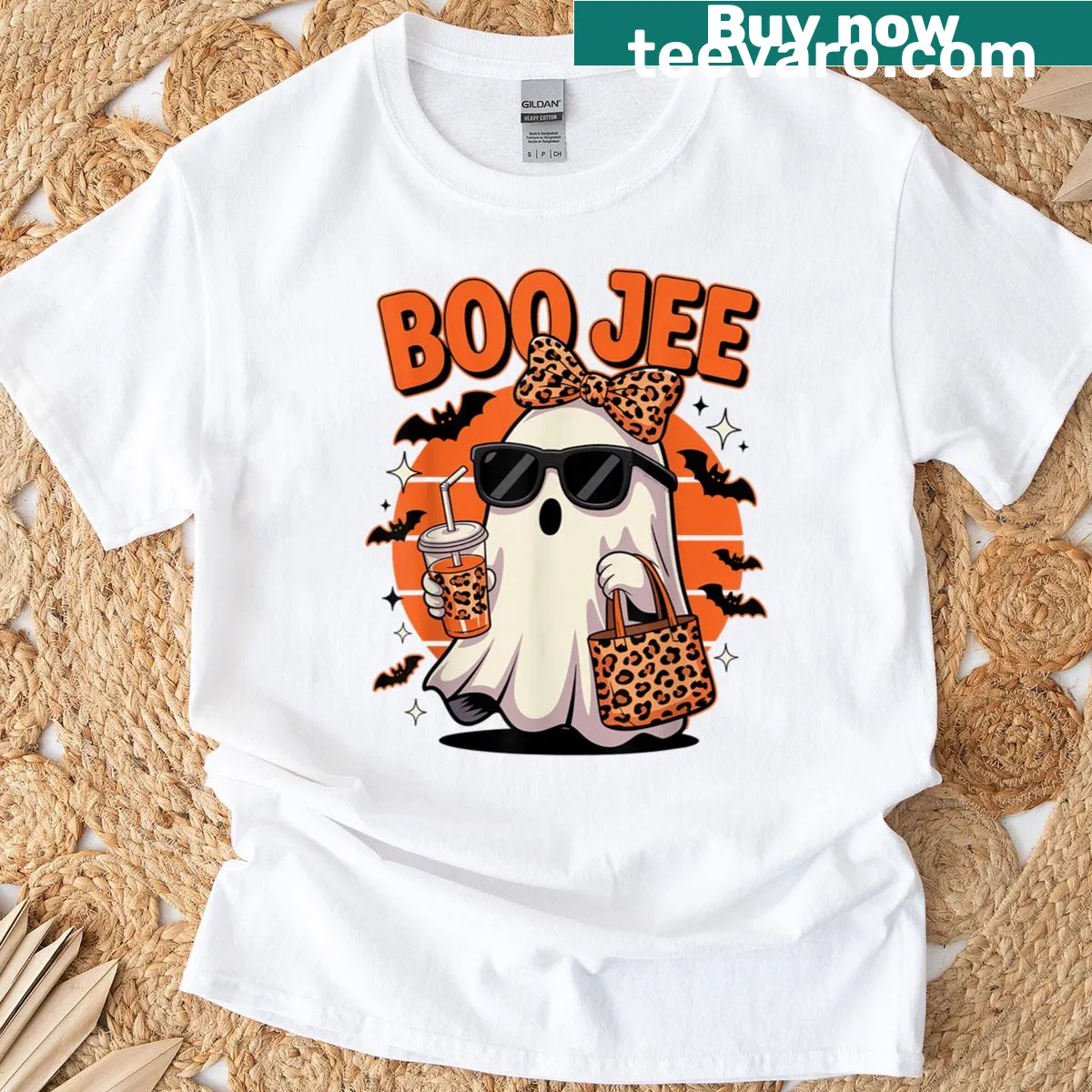 Cute ghost design for Halloween on a boujee t-shirt — on a men's t-shirt