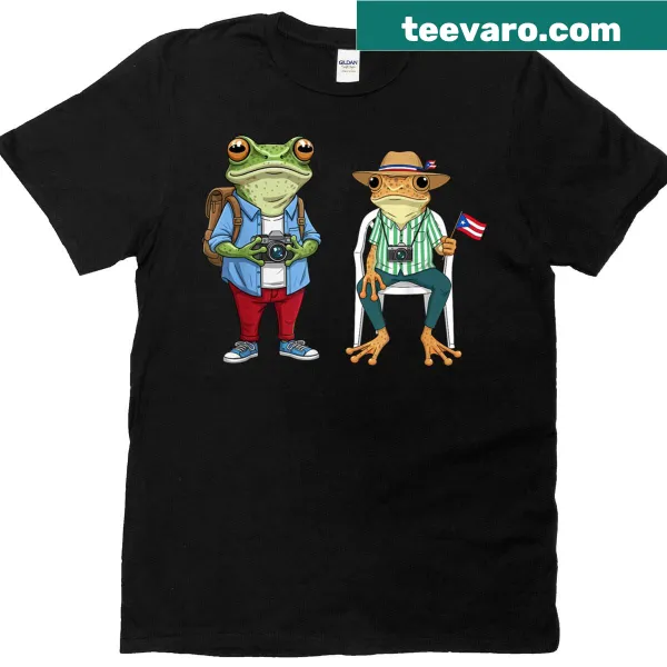 Cartoon Coqui frog with Puerto Rico flag T-shirt
