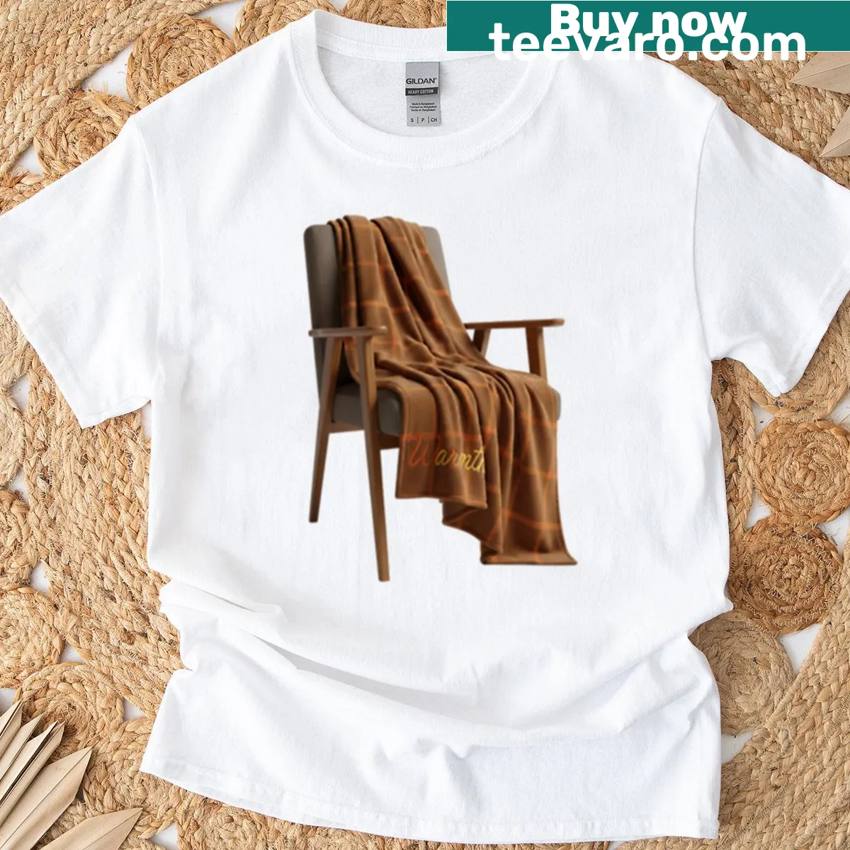 Plaid throw blanket inspired graphic on T-shirt — on a men's t-shirt
