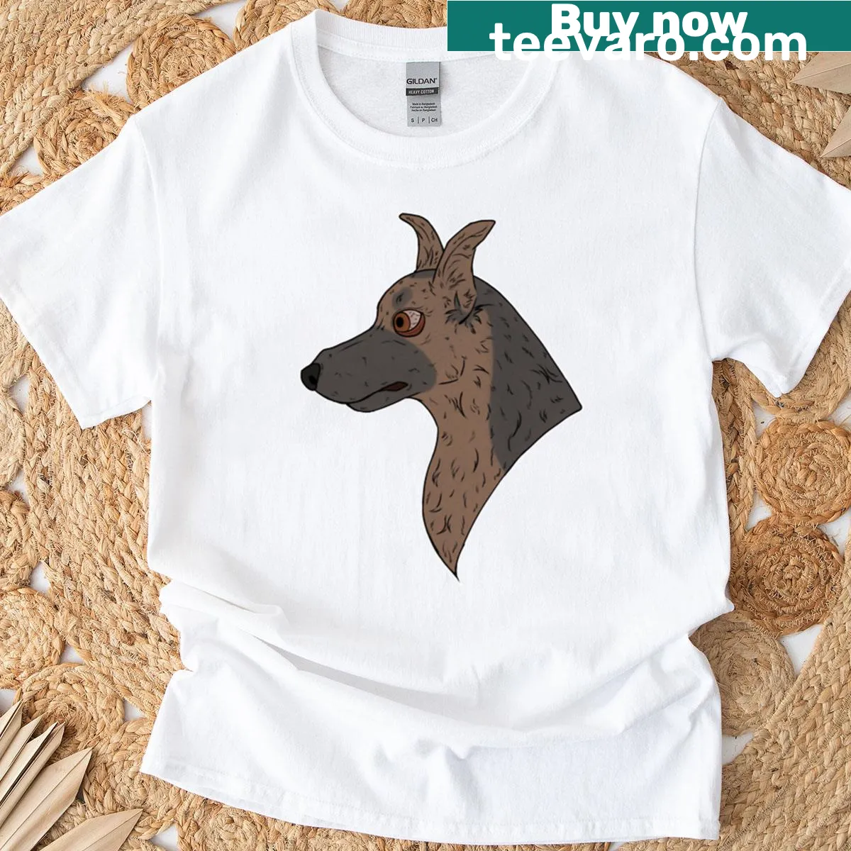 Humorous cartoon T-shirt featuring a playful German Shepherd design — on a men's t-shirt