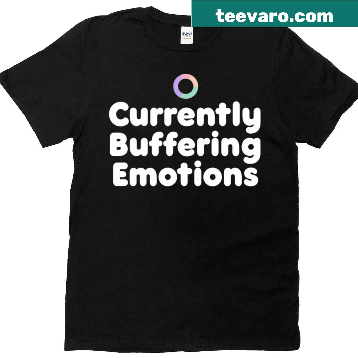 Funny Currently Buffering Emotions t-shirt with humorous mental health theme — on a men's t-shirt