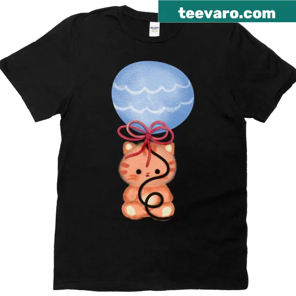Adorable graphic of a cat with a ball on a T-shirt