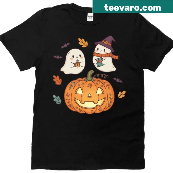 Cute Halloween shirt with ghosts and pumpkins illustration