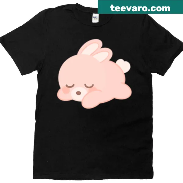 Pastel illustration of a sleeping bunny on a pink t-shirt