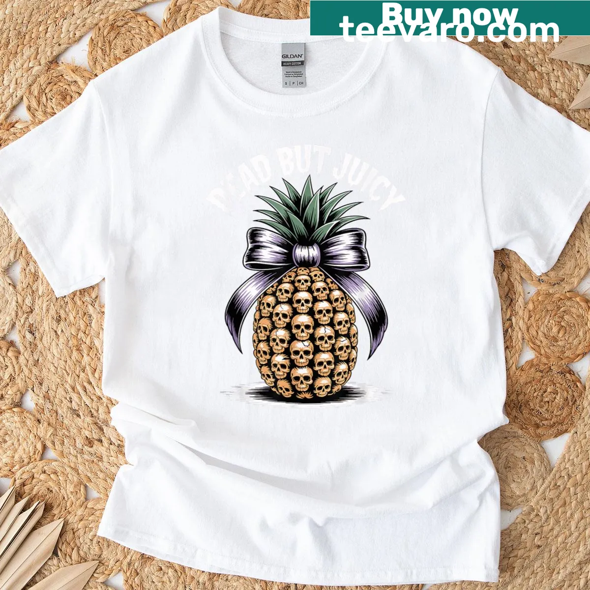 Edgy Halloween t-shirt with a skull and pineapple graphic — on a men's t-shirt