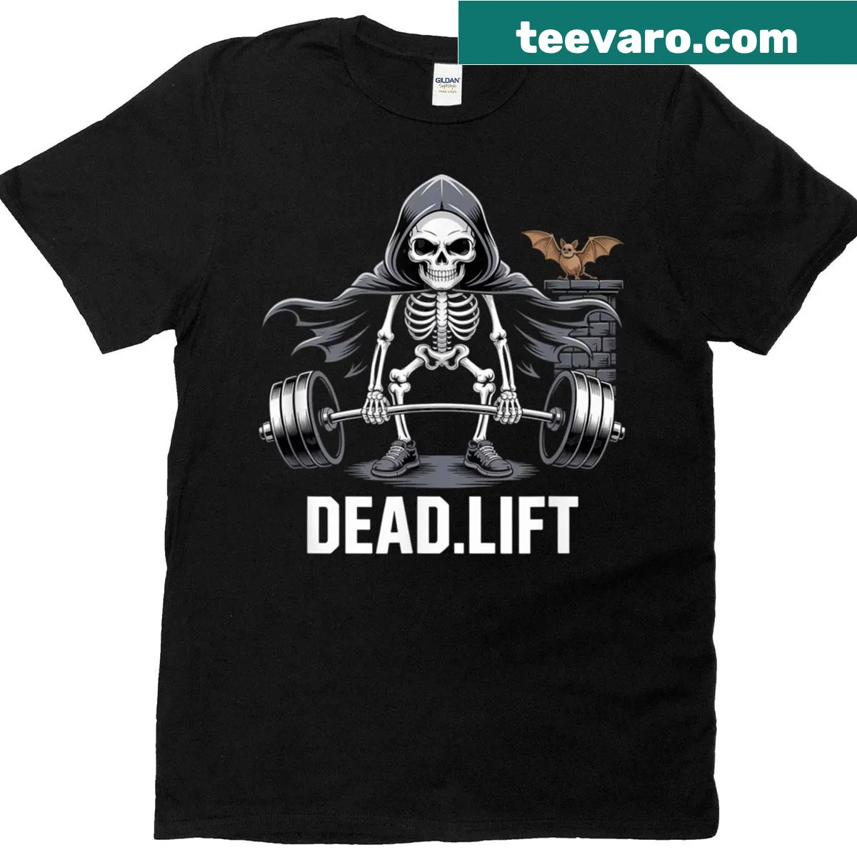 Funny gym T-shirt with humorous deadlift graphic and text — on a men's t-shirt