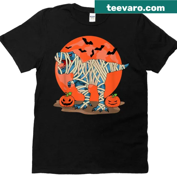 Funny T-shirt with a T-Rex in a pumpkin costume illustration