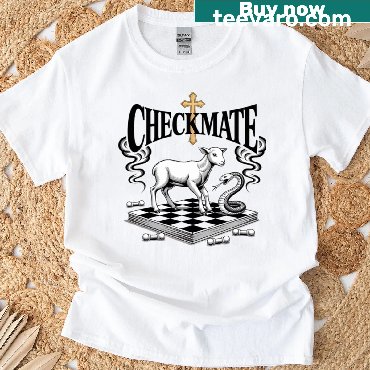 Inspirational faith armor t-shirt with chess design — on a men's t-shirt
