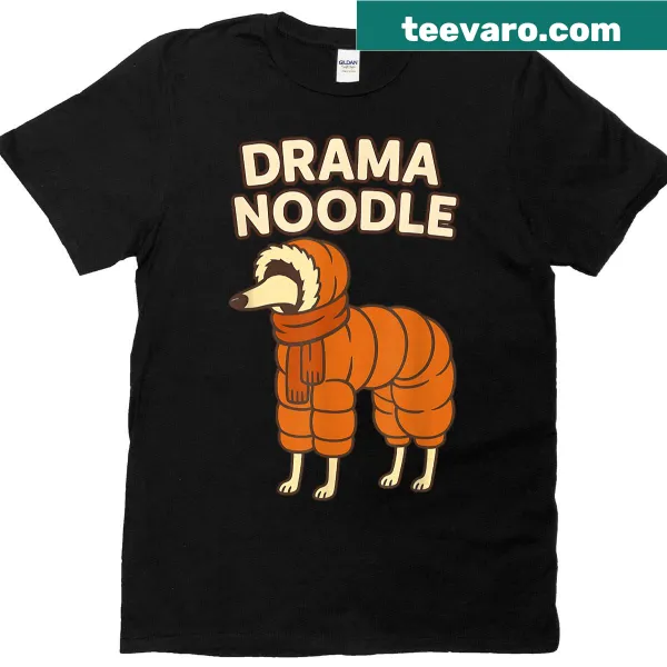 Illustrated Iggy dog with noodles on a T-shirt