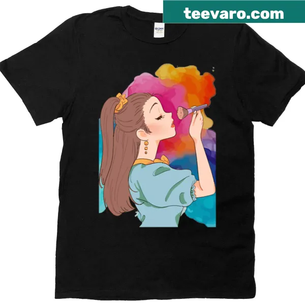 Illustration of elegant girl with makeup brush in stylish design