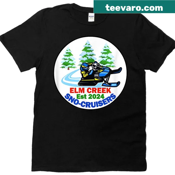 Illustrative t-shirt featuring snowmobiles for Elm Creek Sno-cruisers