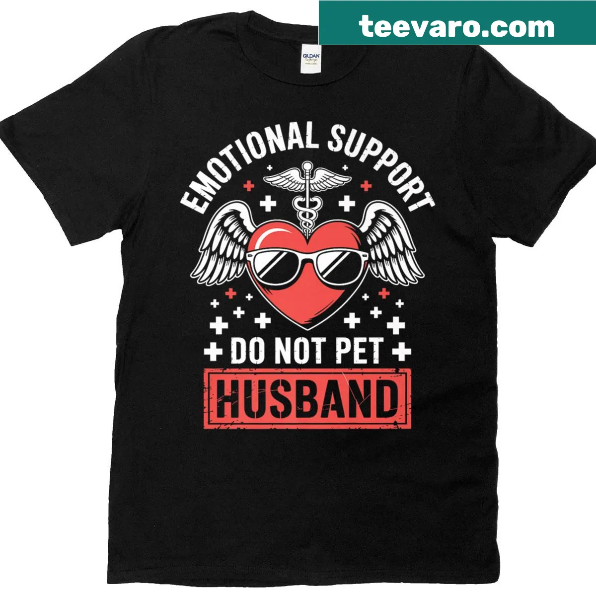 Funny Emotional Support Husband t-shirt with Do Not Pet text — on a men's t-shirt