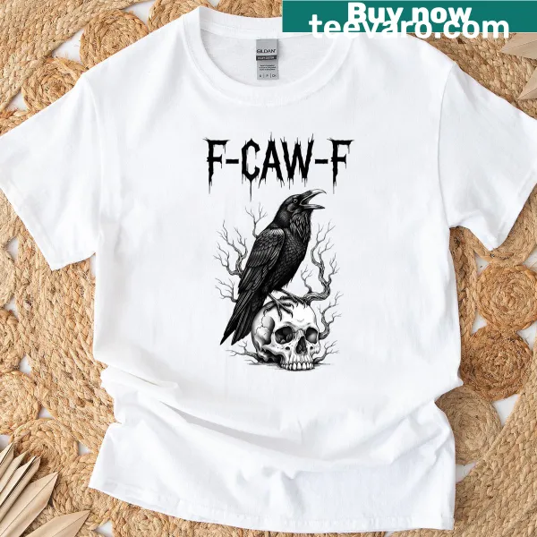 Funny Halloween t-shirt with black crow and skull illustration