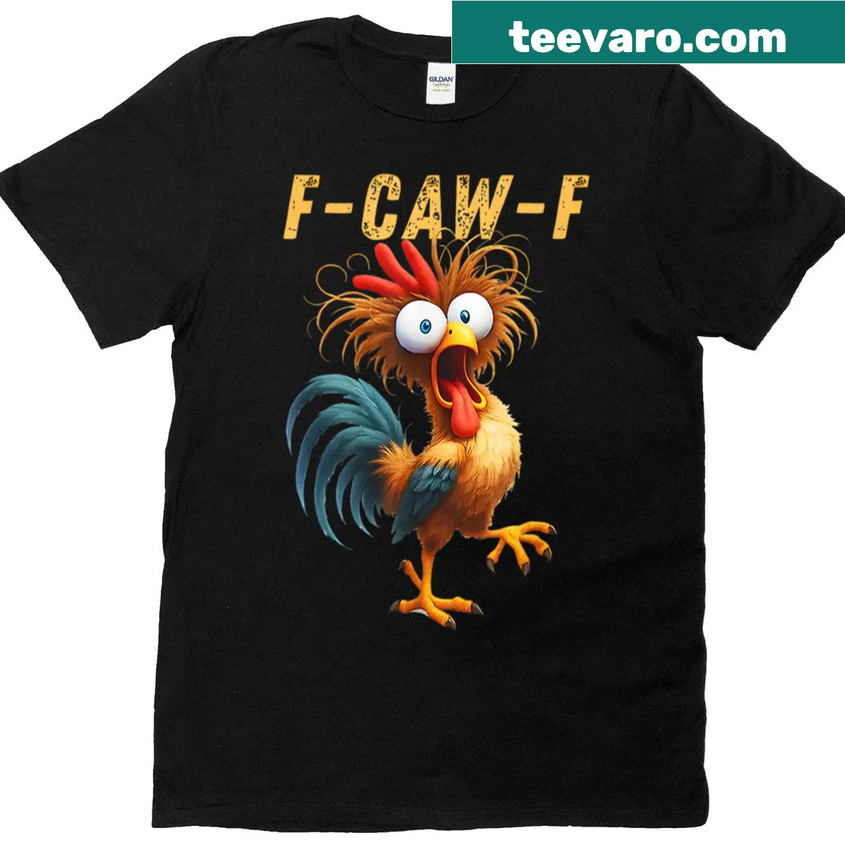 Funny rooster meme T-shirt with comical graphic design — on a men's t-shirt