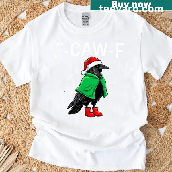 Humorous Christmas t-shirt featuring a black crow graphic