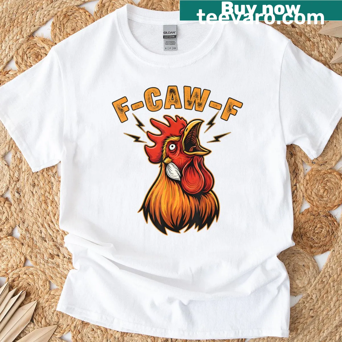 Funny chicken t-shirt with humorous saying about roosters — on a men's t-shirt