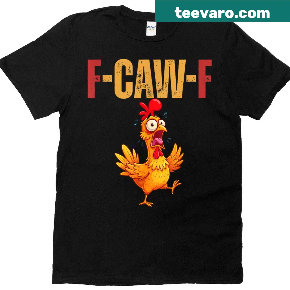 Funny Chicken Humor T-shirt featuring rooster meme design — on a men's t-shirt