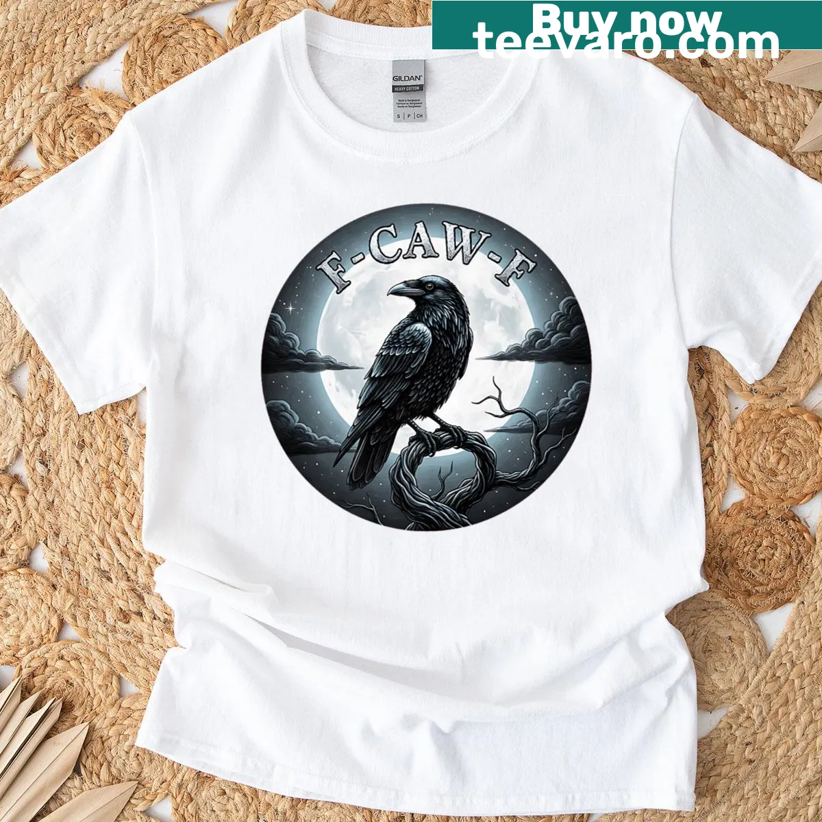 Gothic crow t-shirt with a full moon and a sarcastic phrase — on a men's t-shirt