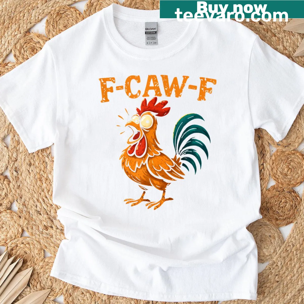 Funny rooster T-shirt with a humorous illustration and bold text — on a men's t-shirt