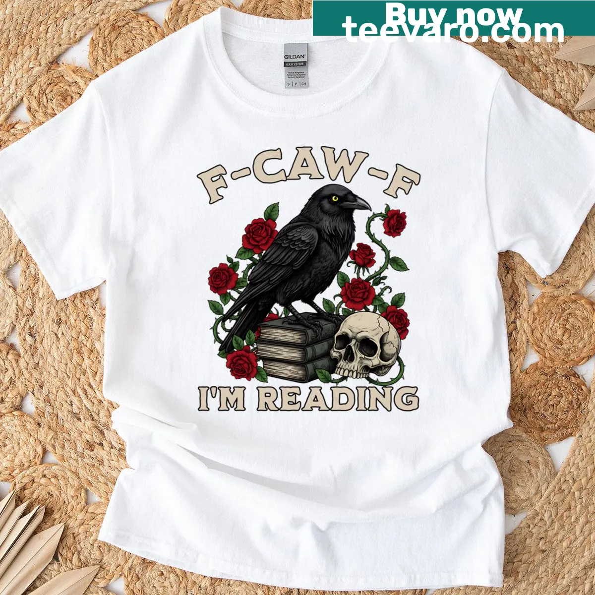 Funny crow graphic T-shirt for book lovers — on a men's t-shirt
