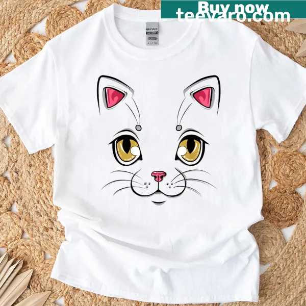 Cute Halloween t-shirt with cartoon cat face design