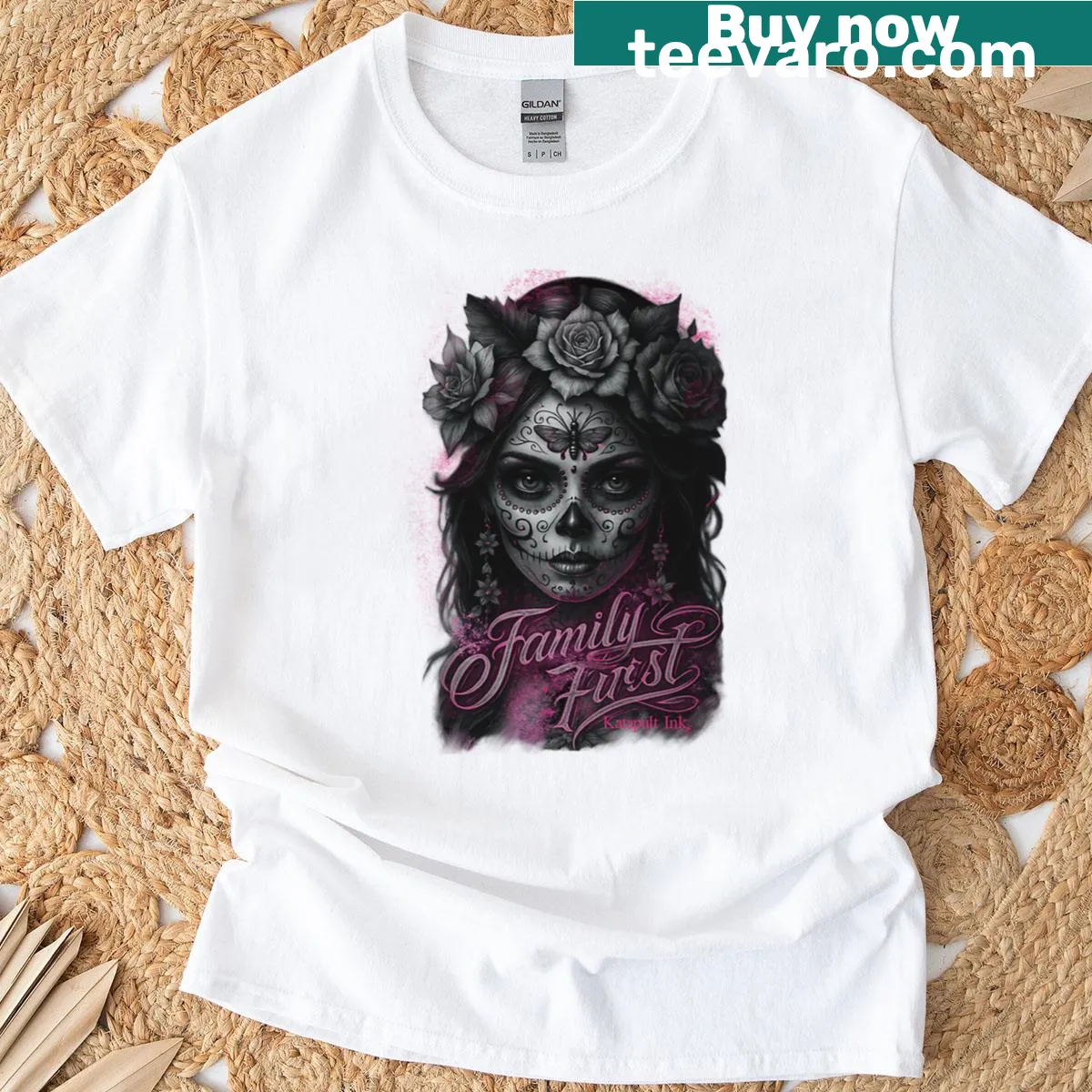 T-shirt with 'Family First' text, symbolizing the importance of family bonds — on a men's t-shirt