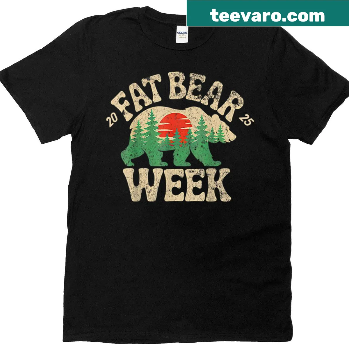Charming bear graphic celebrating Fat Bear Week 2025. — on a men's t-shirt