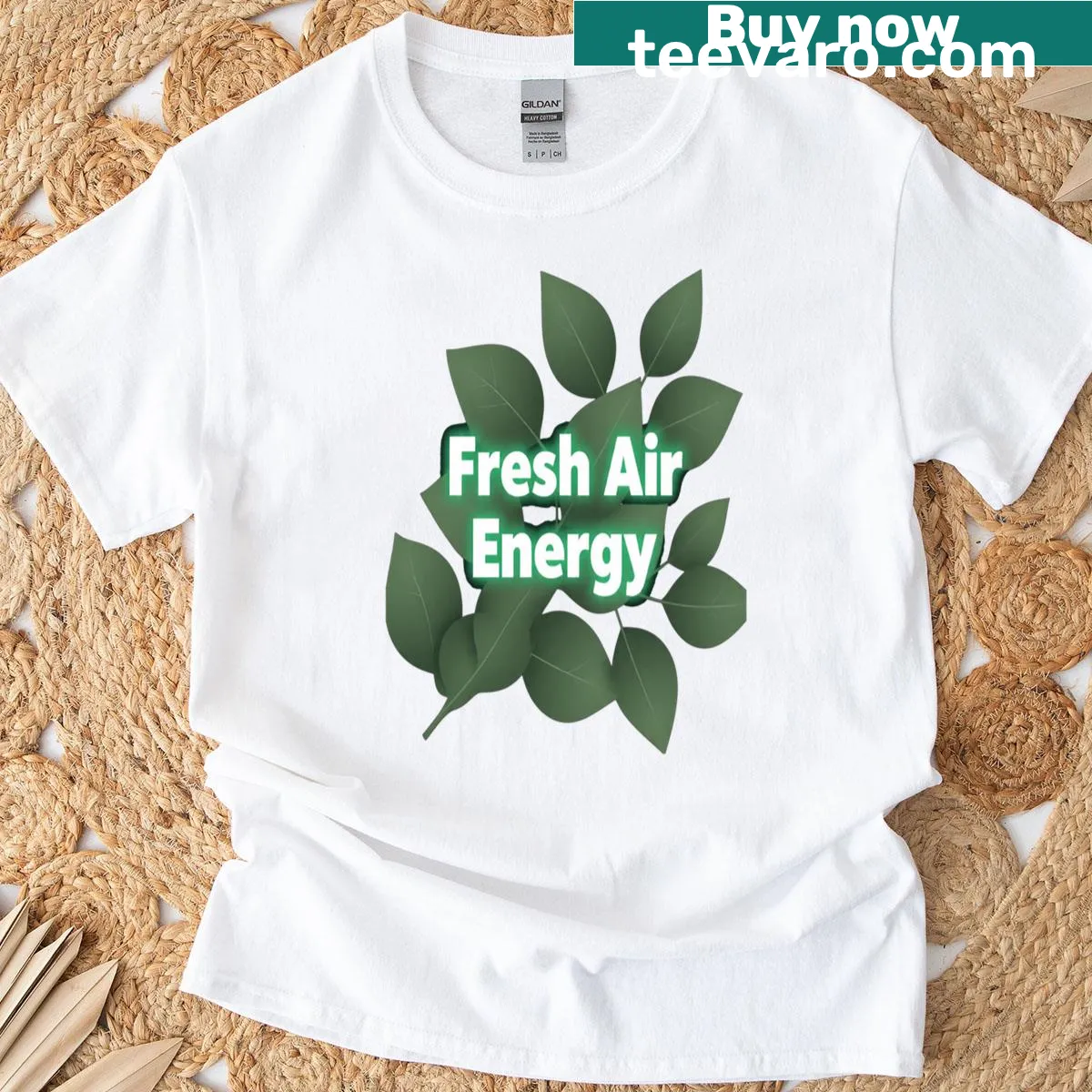 Simple T-shirt promoting fresh air and energy — on a men's t-shirt