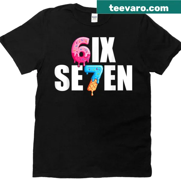 Humorous 6 7 meme design t-shirt with bold text