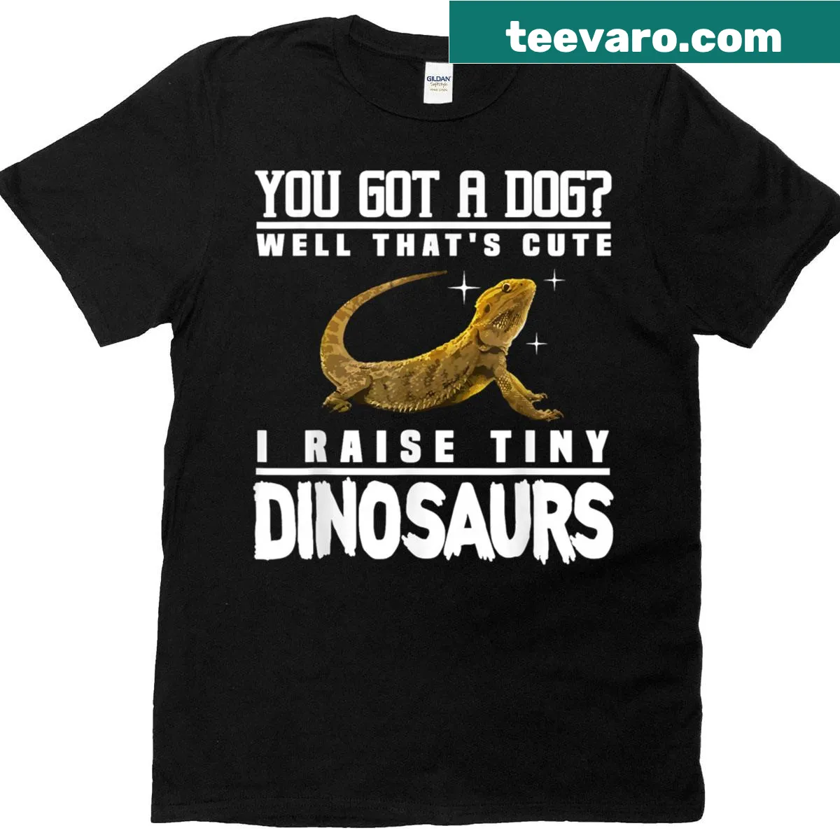 Funny bearded dragon art t-shirt with humorous illustration — on a men's t-shirt