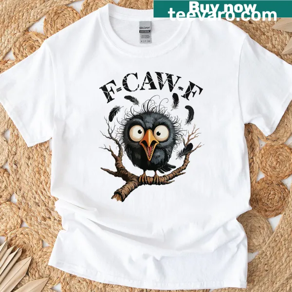 Humorous Halloween T-shirt featuring a funny black crow
