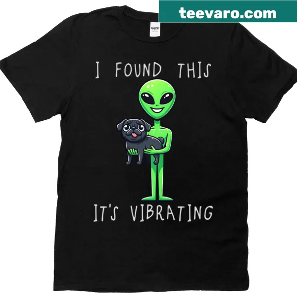 Cartoon alien and black pug graphic T-shirt