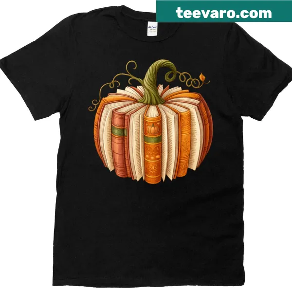 Pumpkin with glasses and bookworm design, perfect for book lovers.