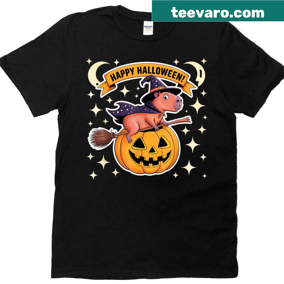 Capybara with pumpkins in a playful Halloween design — on a men's t-shirt