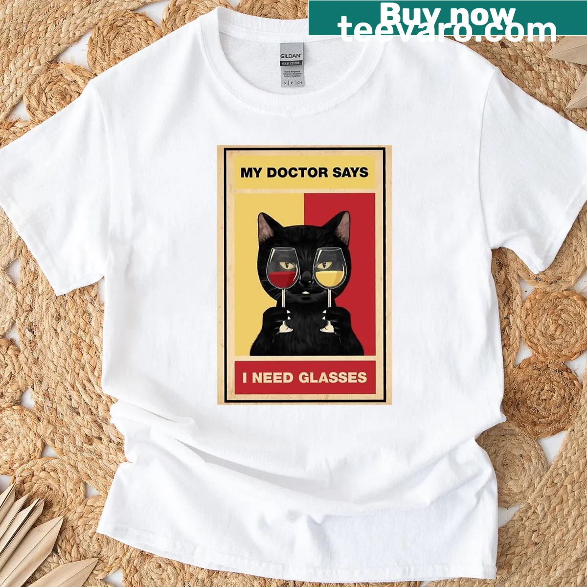 Funny T-shirt for cat lovers with wine and glasses saying — on a men's t-shirt