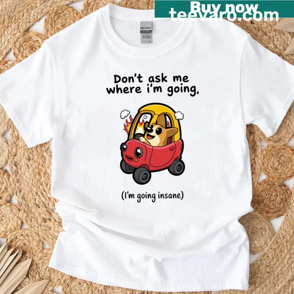 Oversized T-shirt with a corgi driving and humorous design.