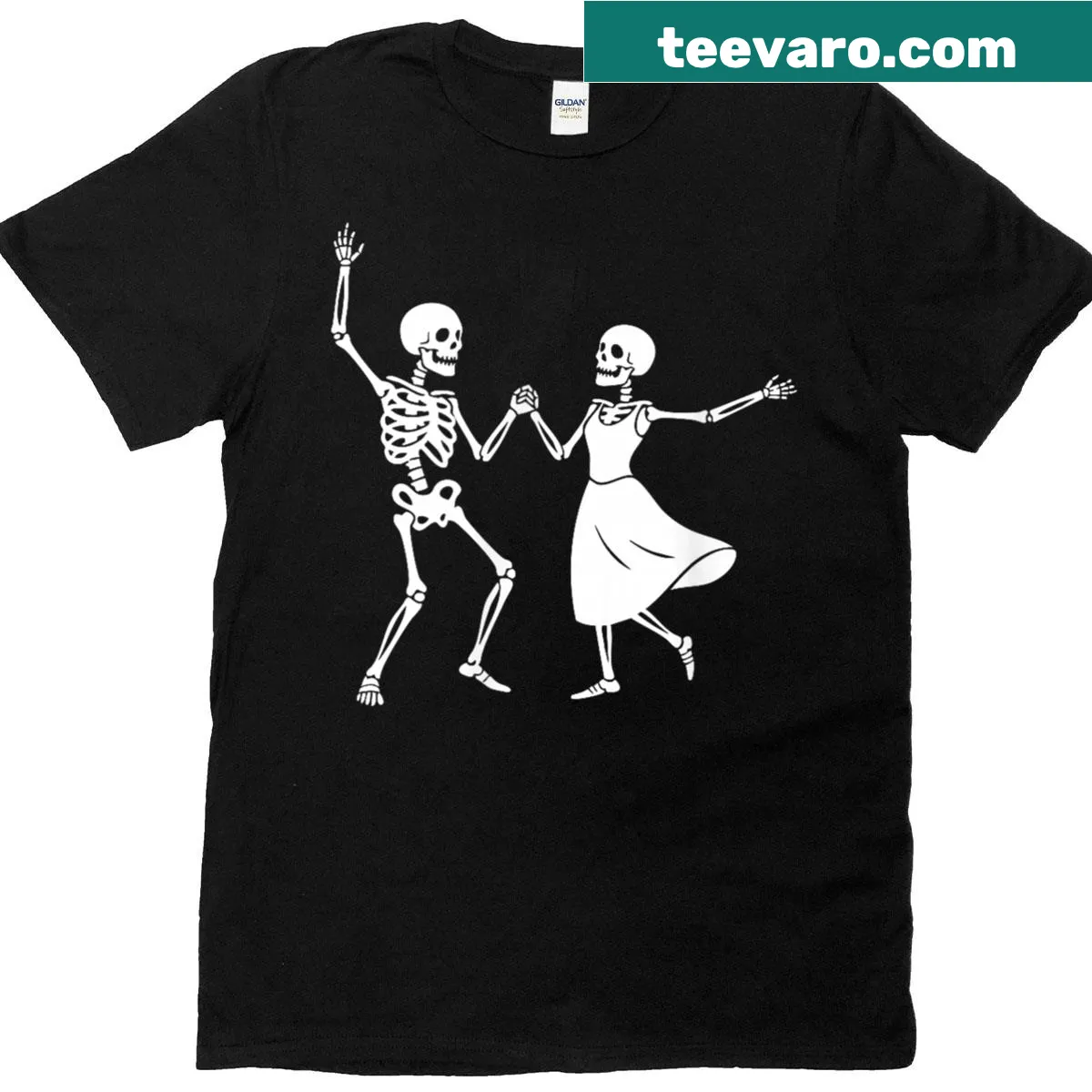 Skeleton-themed couple Halloween costume T-shirt — on a men's t-shirt